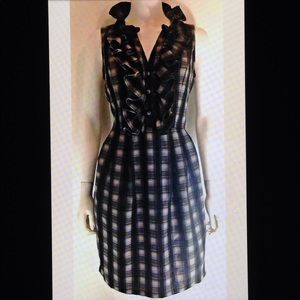 💋Andrew Marc NY Check Ruffle Button Lined Dress